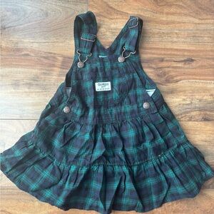 OshKosh B'gosh Green and Black Plaid Overalls